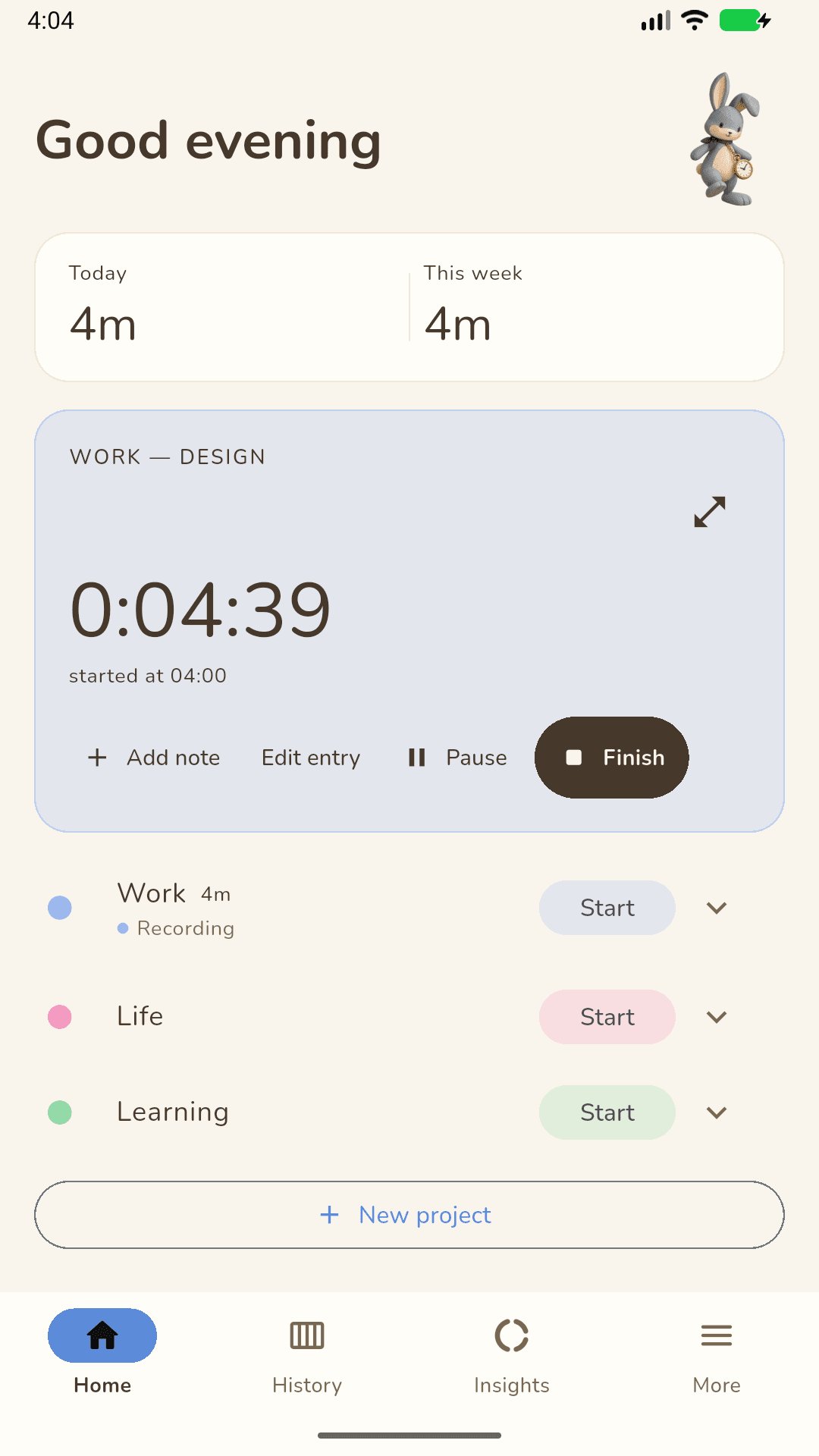 Tritmo mobile app showing the timer and example projects
